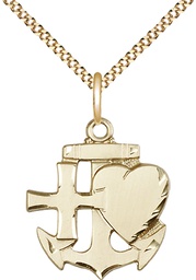 [6045GF/18G] 14kt Gold Filled Faith, Hope &amp; Charity Pendant on a 18 inch Gold Plate Light Curb chain