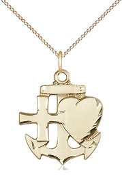 [6045GF/18GF] 14kt Gold Filled Faith, Hope &amp; Charity Pendant on a 18 inch Gold Filled Light Curb chain