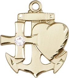 [6045KT-STN4] 14kt Gold Faith, Hope &amp; Charity Medal with a 3mm Crystal Swarovski stone