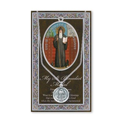 [HI-950-645] St. Benedict Genuine Pewter Medal on a 24&quot; Chain with Biography and Picture Folder