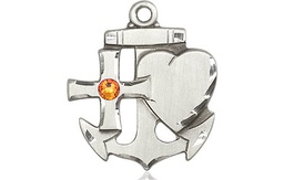 [6045SS-STN11] Sterling Silver Faith, Hope &amp; Charity Medal with a 3mm Topaz Swarovski stone