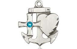 [6045SS-STN12] Sterling Silver Faith, Hope &amp; Charity Medal with a 3mm Zircon Swarovski stone