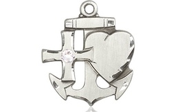 [6045SS-STN4] Sterling Silver Faith, Hope &amp; Charity Medal with a 3mm Crystal Swarovski stone