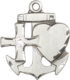 [6045SS-STN4] Sterling Silver Faith, Hope &amp; Charity Medal with a 3mm Crystal Swarovski stone