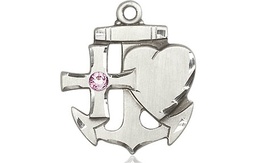 [6045SS-STN6] Sterling Silver Faith, Hope &amp; Charity Medal with a 3mm Light Amethyst Swarovski stone