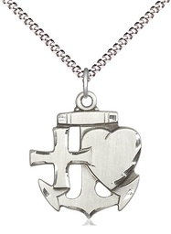 [6045SS/18S] Sterling Silver Faith, Hope &amp; Charity Pendant on a 18 inch Light Rhodium Light Curb chain