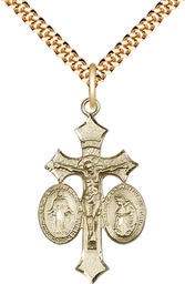 [6055GF/24G] 14kt Gold Filled Jesus, Mary, Our Lady of La Salette Pendant on a 24 inch Gold Plate Heavy Curb chain