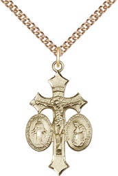 [6055GF/24GF] 14kt Gold Filled Jesus, Mary, Our Lady of La Salette Pendant on a 24 inch Gold Filled Heavy Curb chain