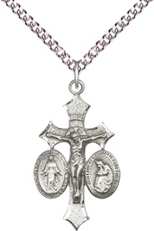 [6055SS/24SS] Sterling Silver Jesus, Mary, Our Lady of La Salette Pendant on a 24 inch Sterling Silver Heavy Curb chain