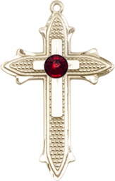 [6058GF-STN1] 14kt Gold Filled Cross on Cross Medal with a 3mm Garnet Swarovski stone