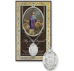 [HI-950-431] St. Daniel Genuine Pewter Medal on a 24&quot; Chain with Biography and Picture Folder