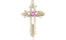 [6058GF-STN10] 14kt Gold Filled Cross on Cross Medal with a 3mm Rose Swarovski stone