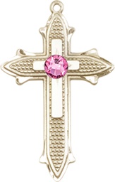 [6058GF-STN10] 14kt Gold Filled Cross on Cross Medal with a 3mm Rose Swarovski stone