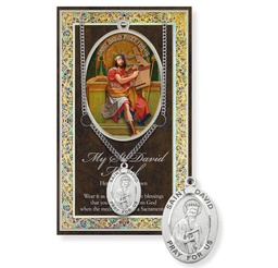 [HI-950-433] St. David Genuine Pewter Medal on a 24&quot; Chain with Biography and Picture Folder