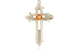 [6058GF-STN11] 14kt Gold Filled Cross on Cross Medal with a 3mm Topaz Swarovski stone