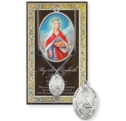 [HI-950-438] St. Elizabeth Pewter Medal on 24&quot; Chain w/Biography and Picture Folder