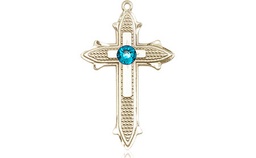 [6058GF-STN12] 14kt Gold Filled Cross on Cross Medal with a 3mm Zircon Swarovski stone