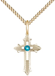 [6058GF-STN12/18G] 14kt Gold Filled Cross on Cross Pendant with a 3mm Zircon Swarovski stone on a 18 inch Gold Plate Light Curb chain