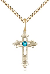 [6058GF-STN12/18G] 14kt Gold Filled Cross on Cross Pendant with a 3mm Zircon Swarovski stone on a 18 inch Gold Plate Light Curb chain