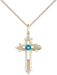 [6058GF-STN12/18GF] 14kt Gold Filled Cross on Cross Pendant with a 3mm Zircon Swarovski stone on a 18 inch Gold Filled Light Curb chain