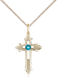 [6058GF-STN12/18GF] 14kt Gold Filled Cross on Cross Pendant with a 3mm Zircon Swarovski stone on a 18 inch Gold Filled Light Curb chain