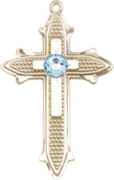 [6058GF-STN3] 14kt Gold Filled Cross on Cross Medal with a 3mm Aqua Swarovski stone