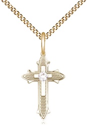 [6058GF-STN4/18G] 14kt Gold Filled Cross on Cross Pendant with a 3mm Crystal Swarovski stone on a 18 inch Gold Plate Light Curb chain