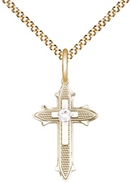 [6058GF-STN4/18G] 14kt Gold Filled Cross on Cross Pendant with a 3mm Crystal Swarovski stone on a 18 inch Gold Plate Light Curb chain