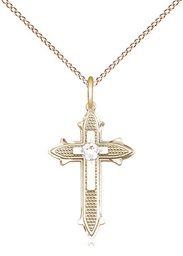 [6058GF-STN4/18GF] 14kt Gold Filled Cross on Cross Pendant with a 3mm Crystal Swarovski stone on a 18 inch Gold Filled Light Curb chain