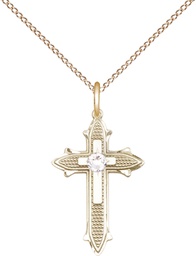 [6058GF-STN4/18GF] 14kt Gold Filled Cross on Cross Pendant with a 3mm Crystal Swarovski stone on a 18 inch Gold Filled Light Curb chain