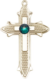 [6058GF-STN5] 14kt Gold Filled Cross on Cross Medal with a 3mm Emerald Swarovski stone