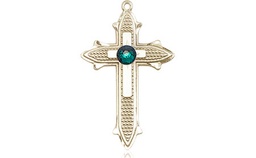 [6058GF-STN5] 14kt Gold Filled Cross on Cross Medal with a 3mm Emerald Swarovski stone