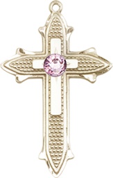 [6058GF-STN6] 14kt Gold Filled Cross on Cross Medal with a 3mm Light Amethyst Swarovski stone