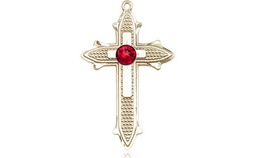 [6058GF-STN7] 14kt Gold Filled Cross on Cross Medal with a 3mm Ruby Swarovski stone