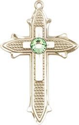 [6058GF-STN8] 14kt Gold Filled Cross on Cross Medal with a 3mm Peridot Swarovski stone