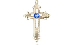 [6058GF-STN9] 14kt Gold Filled Cross on Cross Medal with a 3mm Sapphire Swarovski stone