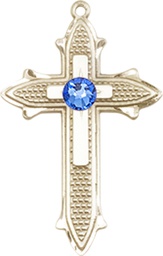 [6058GF-STN9] 14kt Gold Filled Cross on Cross Medal with a 3mm Sapphire Swarovski stone