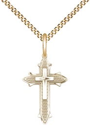 [6058GF/18G] 14kt Gold Filled Cross on Cross Pendant on a 18 inch Gold Plate Light Curb chain