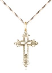 [6058GF/18GF] 14kt Gold Filled Cross on Cross Pendant on a 18 inch Gold Filled Light Curb chain