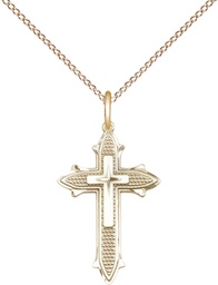 [6058GF/18GF] 14kt Gold Filled Cross on Cross Pendant on a 18 inch Gold Filled Light Curb chain