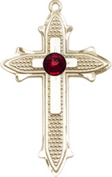 [6058KT-STN1] 14kt Gold Cross on Cross Medal with a 3mm Garnet Swarovski stone