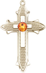 [6058KT-STN11] 14kt Gold Cross on Cross Medal with a 3mm Topaz Swarovski stone