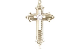 [6058KT-STN4] 14kt Gold Cross on Cross Medal with a 3mm Crystal Swarovski stone