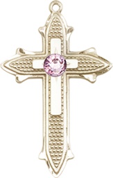 [6058KT-STN6] 14kt Gold Cross on Cross Medal with a 3mm Light Amethyst Swarovski stone