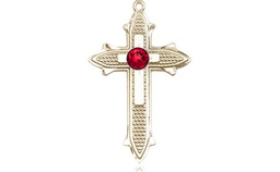 [6058KT-STN7] 14kt Gold Cross on Cross Medal with a 3mm Ruby Swarovski stone