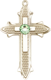 [6058KT-STN8] 14kt Gold Cross on Cross Medal with a 3mm Peridot Swarovski stone