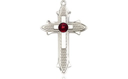 [6058SS-STN1] Sterling Silver Cross on Cross Medal with a 3mm Garnet Swarovski stone