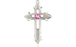 [6058SS-STN10] Sterling Silver Cross on Cross Medal with a 3mm Rose Swarovski stone