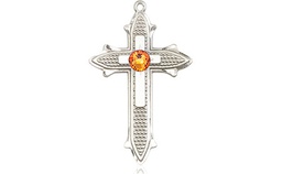 [6058SS-STN11] Sterling Silver Cross on Cross Medal with a 3mm Topaz Swarovski stone