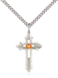 [6058SS-STN11/18S] Sterling Silver Cross on Cross Pendant with a 3mm Topaz Swarovski stone on a 18 inch Light Rhodium Light Curb chain